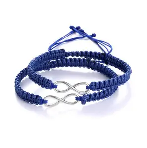 Stainless Steel Infinity Couple Bracelet Braided Leather Rope Bangle Wrist Adjustable Chain Fit 7-9 Inch for Lover Friendship