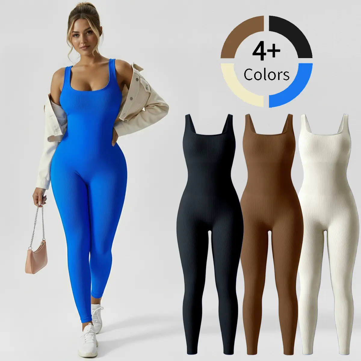 Kabuer Athletic Jumpsuits for Women, Seamless Ribbed Sleeveless Unitard, Tummy Control Fitness Sport Outfits for Gym Workout, Athletic Style Activewear, Workout Gym Clothing, Women's Clothes, Black, Breathable, Golf, Body-Hugging, Four-Way Stretch, Move F