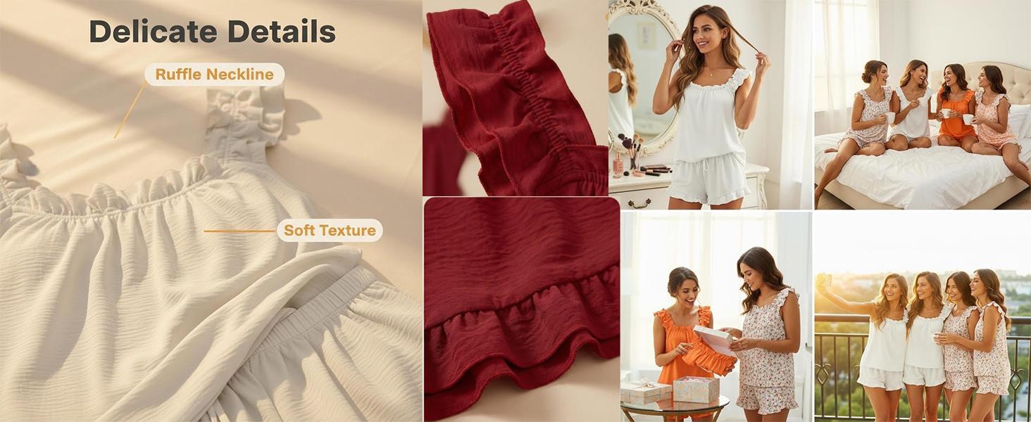 Lepunuo Pajamas for Women Summer 2 Piece Pjs Ruffle Tank Top Shorts Sleepwear Sets Cute Bridal Pajama Outfits