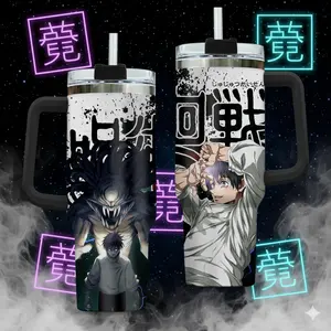 Jujutsu Kaisen 0 Yuta Okkotsu & Rika 40oz Tumbler with Handle | JJK Anime Insulated Travel Mug with Straw | Premium Fan Gift Idea for Otaku