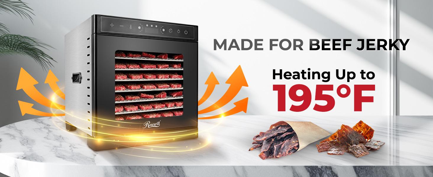 Rosewill Food Dehydrator Machine, 8 Stackable Trays with Adjustable 48H Timer and Temperature Control Up to 195F - Electric Food Preserver for Fruits, Veggies, Meats & Dog Treats