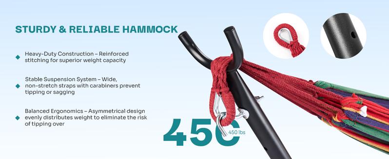 Hammock With Stand – 450 LB Capacity Steel Stand, Soft Lounge Swing, Quick No Tool Assembly, Lightweight Outdoor Hammock For Park Beach And Travel, Sturdy & Reliable, Vibrant & Breathable Comfort Soft Lounge Swing Soft Lounge Swing
