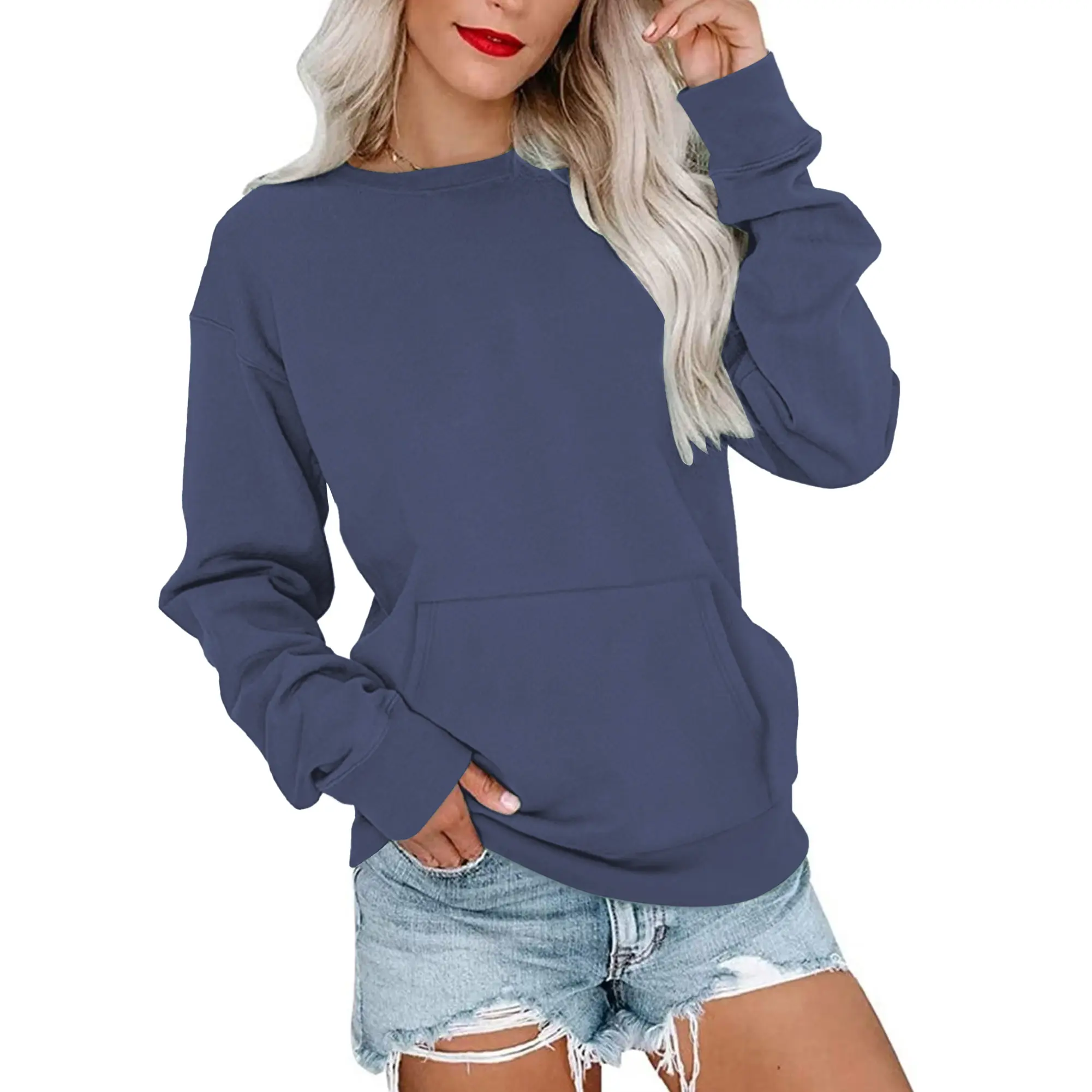 AUSELILY Women's Crewneck Hoodless Sweatshirt With Kangaroo Pocket  Fleece Longsleeve Oversized Casual Style Shirt  Lightweight Pullover 2026