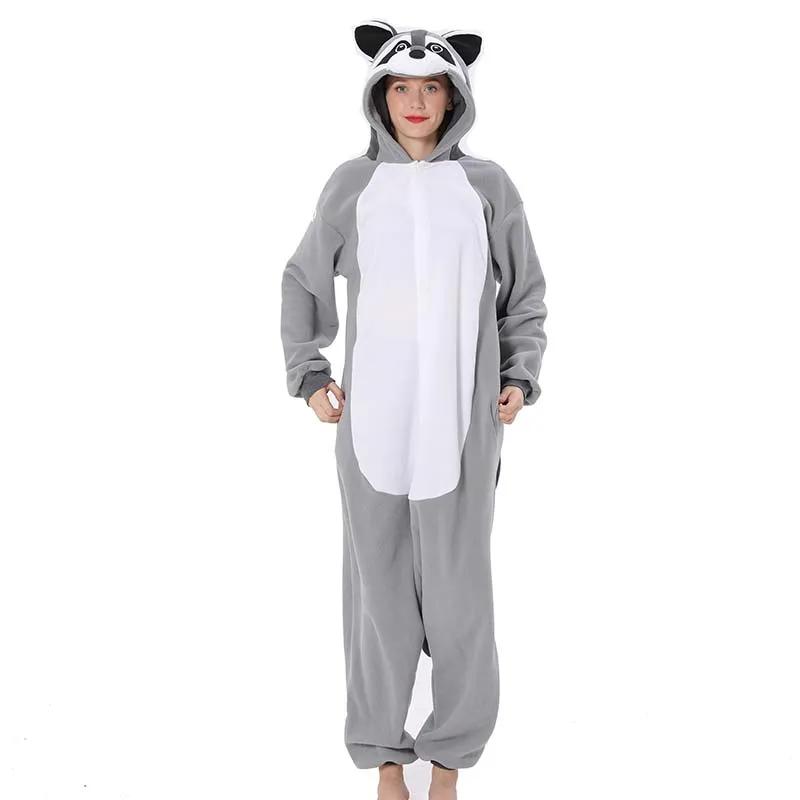 Gray Raccoon Kigurumi Onesies Anime Cartoon Women Men Pajamas Halloween Christmas Cosplay Anime Full Body Pijama
