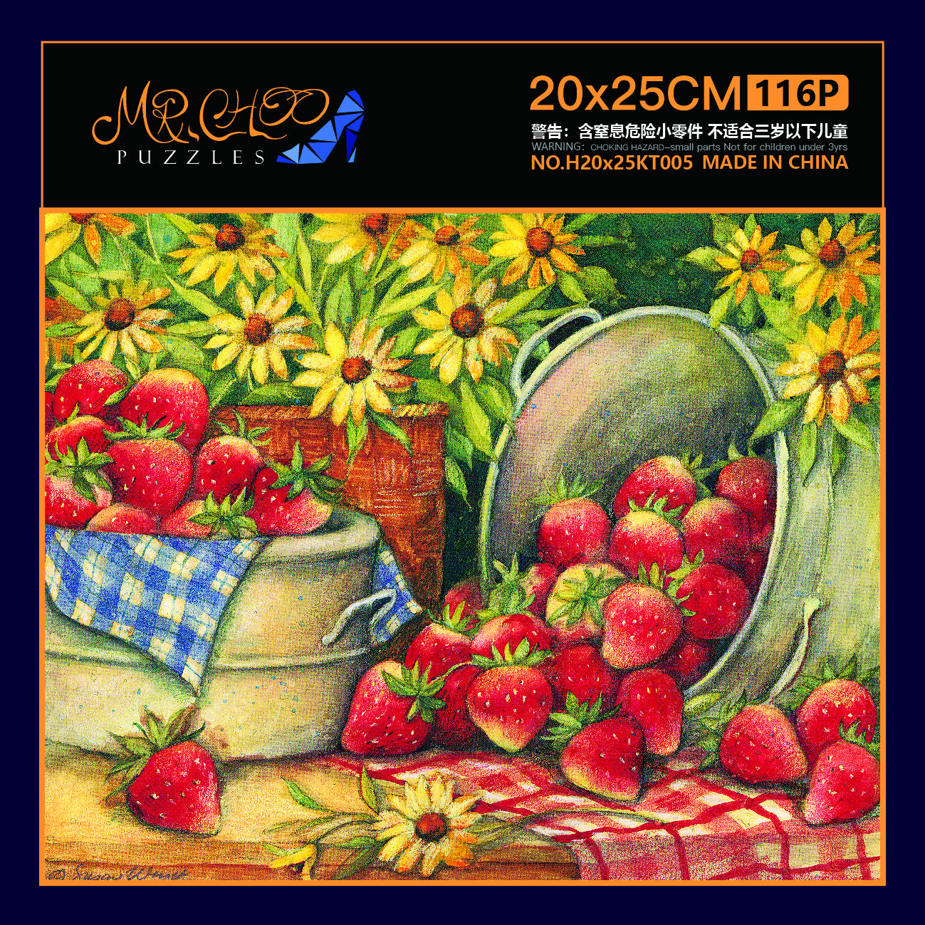 Mr. Choo Irregular Jigsaw Puzzle - 116 Pieces, Strawberry & Easter Eggs Design, Countryside House Decoration for Children Development