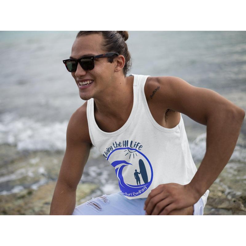 O'ahu Surf Company Men's Living the HI Life Hawaii - HI-Surf Tank Top, 100% Combed Cotton - Fabric Menswear Gym