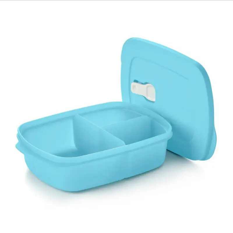 Tupperware CrystalWave Rectangular Divided Dish 1L Microwave Safe 3 Compartments Blue for Portion Control & Meal Prepping