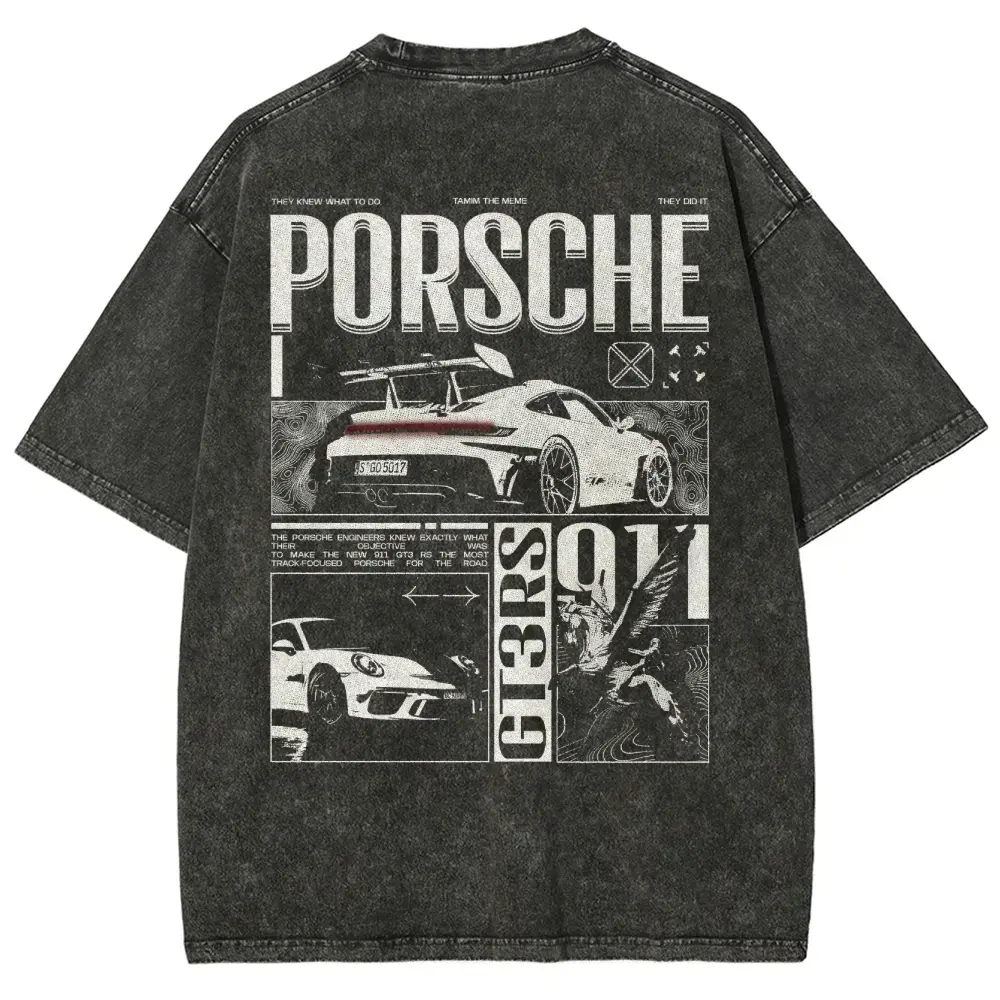 Men's 911 GT3RS Casual Short-Sleeve Cotton T-Shirt - Relaxed Wash, Breathable, Unisex Fit, Multi-Size, Essential Student Back to School Top for Everyday Wear with Jeans, Shortsleeve