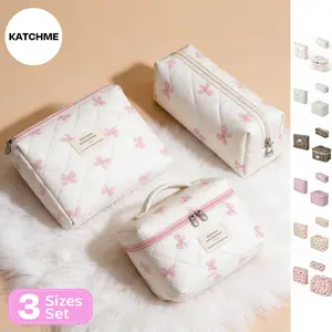 KatchMe Women's Vibrant Allover Print Zipper Travel Wash Bag 3 Sizes Set, Multi-Function Handle Portable Cosmetic Bag, Basic Large Capacity Storage Bag Makeup Organizer Pouch