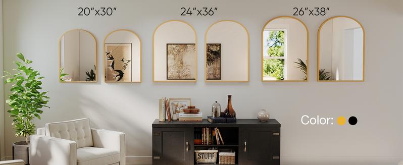 Arched Black Bathroom Mirrors for Wall, Bathroom Mirrors for Over Sink, Metal Framed with HD Shatter-Proof Glass for Entryway, Living Room, Bedroom