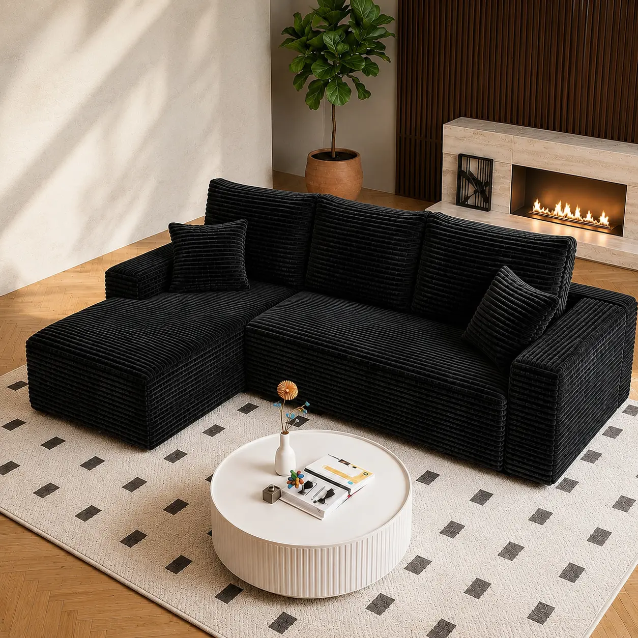 105" Modular L-Shape Boneless Couches for Living Room with Deep Seat Modern Minimalist Upholstered Couches furniture with Chaise No Assembly Required Premium Corduroy Fabric Sofa Stain-Resistant Scratch-Proof cloud,dorm essentials,home decor