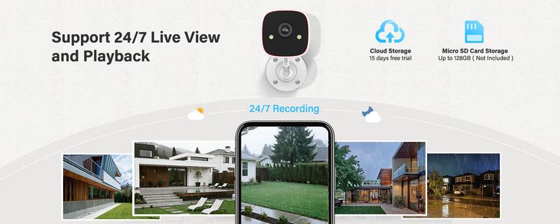 Jennov Outdoor/Indoor Security Camera, Surveillance 2.4G WiFi Camera , 2-Way Audio, Night Vision, Motion Detection, Indoor,easy installation without drilling (doesn't support 5G wifi)