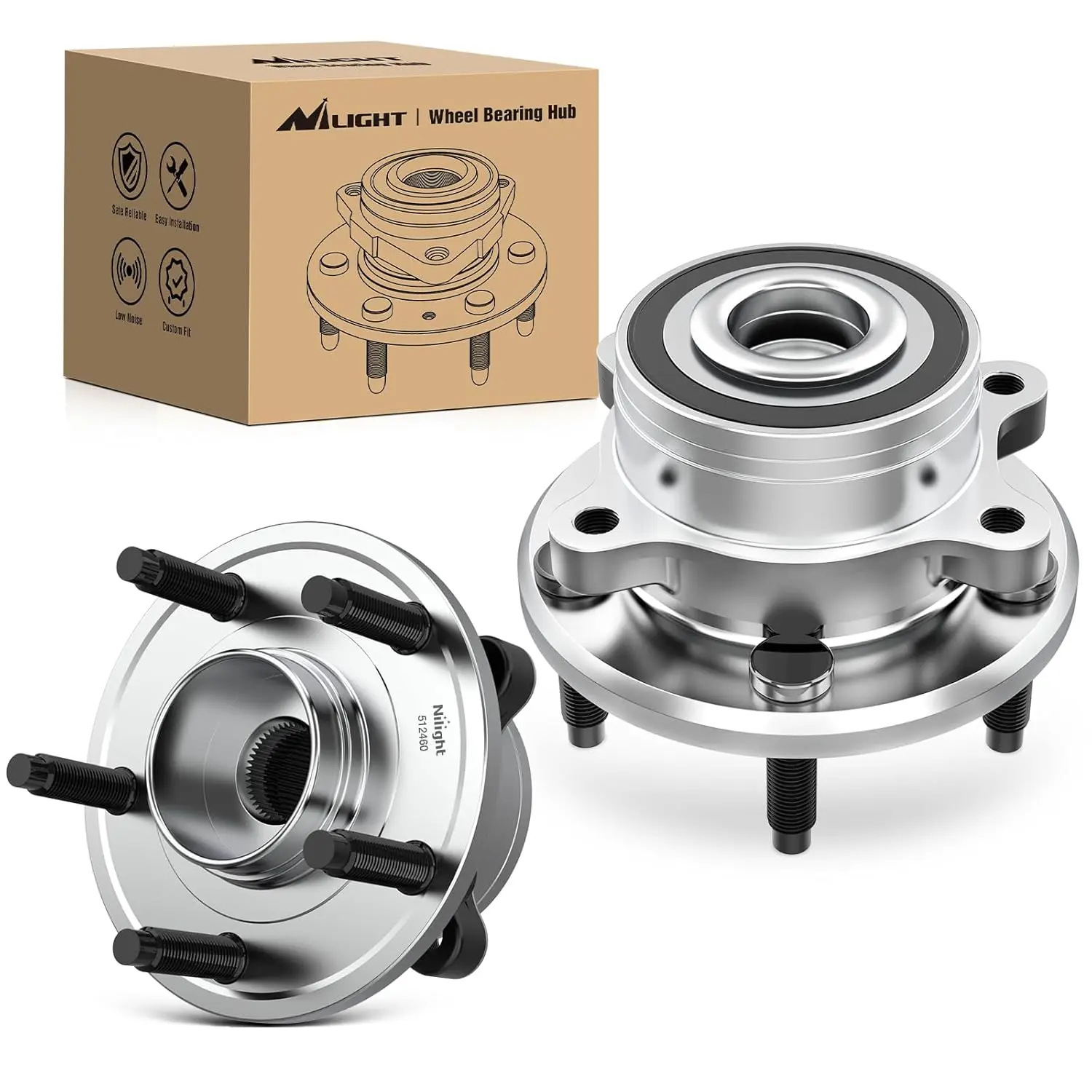 Nilight Front or Rear Wheel Bearing and Hub Assembly for Ford Explorer 2011 2012 2013 2014 2015 2016 2017 2018 2019, Ford Police Interceptor Utility 2013-2018, w/5 Lugs-512460 2Pack, 4-Hole Flange, Alloy Steel, Enhanced Driving Stability, Automotive Repla