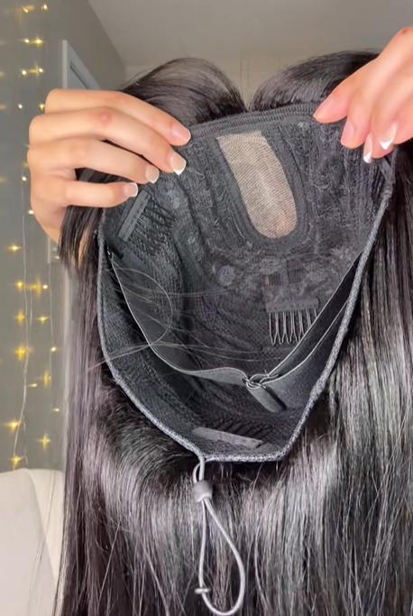 [New In Upgrade With Drawstring] Mamushow Straight Wigs with Bangs Human Hair 2x4 Lace Wig with Drawstring 180% Density Middle Part for Black Women Glueless Machine Made Wigs