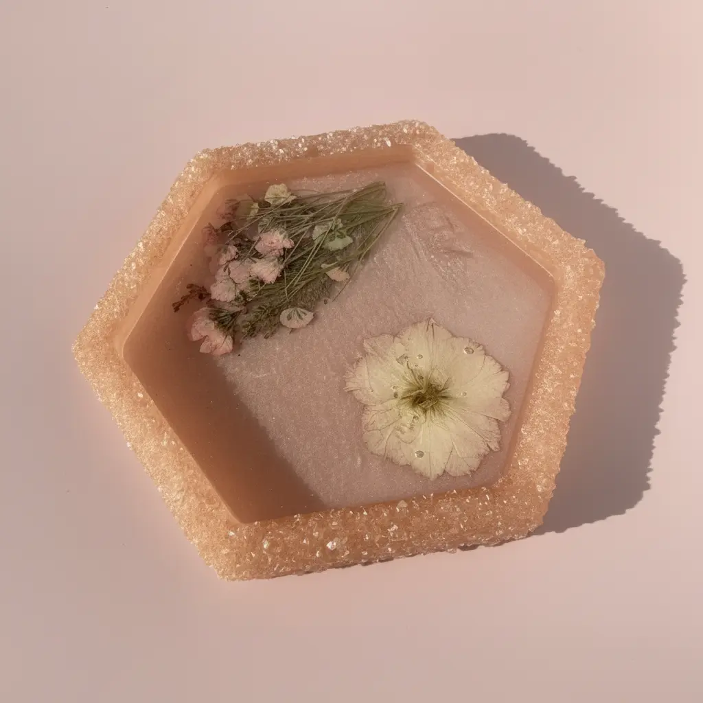 Hexagon Pressed Flower Catchall Tray | Blush Meadow