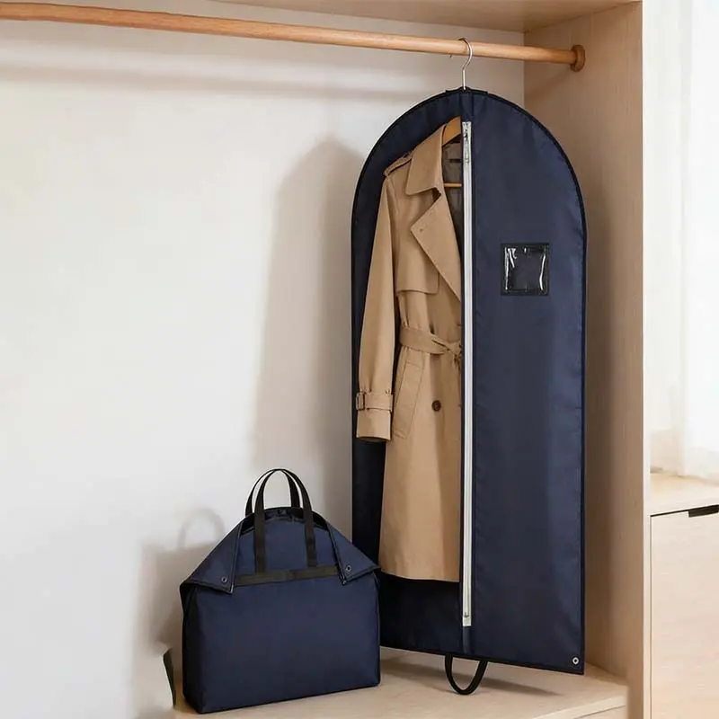 Travel Garment Bags For Hanging Clothes, Suit Bags For Closet Storage, Travel Essentials, Foldable With Pocket And Clear Window, Dustproof Design, Garment Covers With Zipper For Coats, Jackets, Shirts, Long Dresses, 40inch, 47inch, 63inch