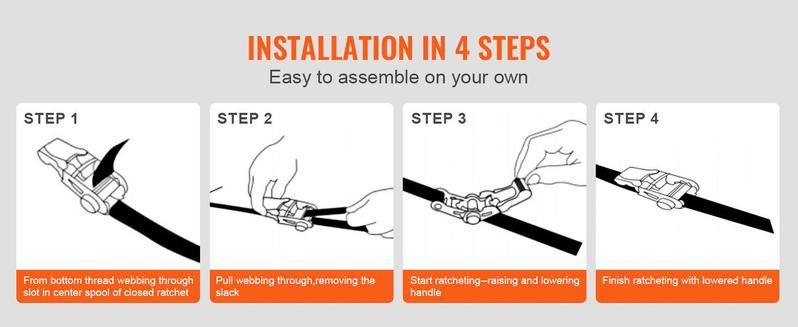 VEVOR Ratchet Tie Down Straps 4-Pack Kit, TikTokShopBlackFriday, 2" x 120" Tire Straps, 5512 LBS Working Load, 11023 LBS Breaking Strength, Car Tie Down Straps with Snap Hooks for Passenger Car, Truck, Trailer