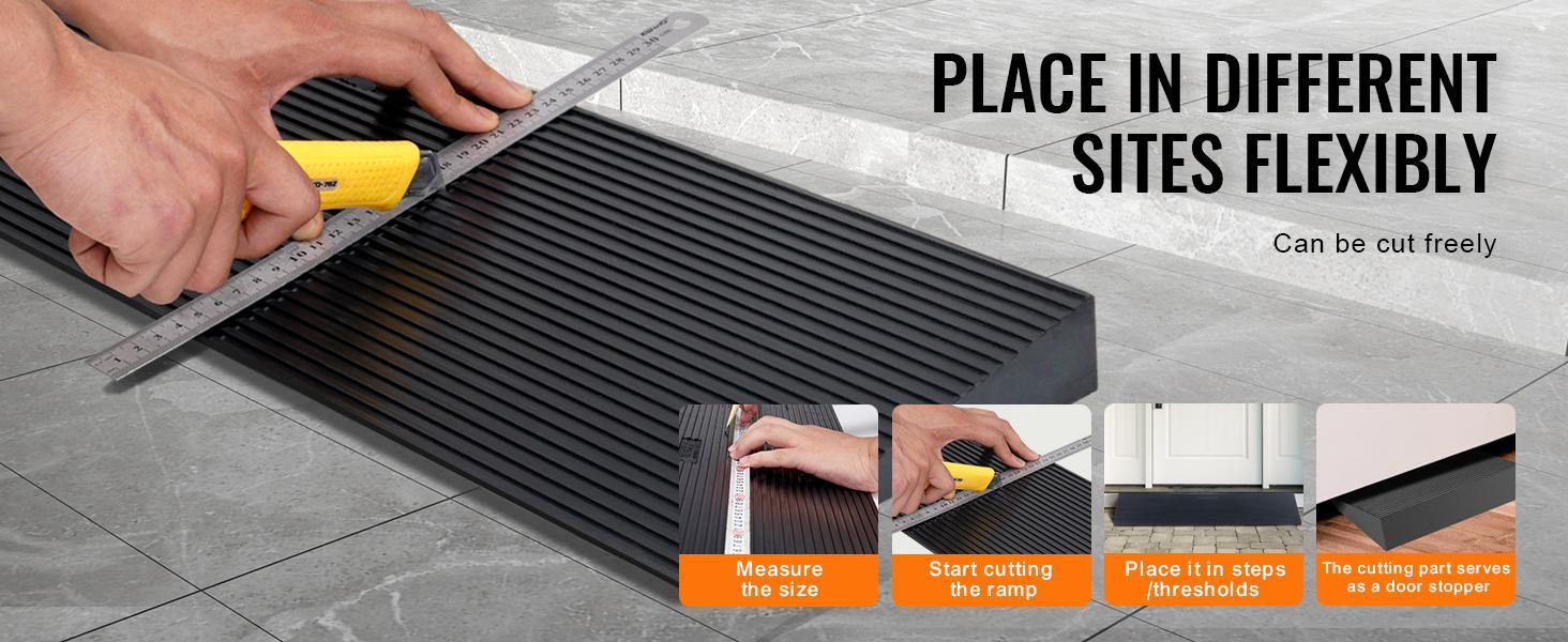 VEVOR 1.2" Rise Cuttable Threshold Ramp for Sweeping Robot, TikTokShopBlackFriday, 35.4" Wide Natural Rubber Wheelchair Ramp, Non-Slip Solid Rubber Ramp with Double-Sided Tape for Doorways, Driveways, Bathroom, Smooth Tile VEVOR 1.2" Rise Cuttable Threshold Ramp for Sweeping Robot, TikTokShopBlackFriday, 35.4" Wide Natural Rubber Wheelchair Ramp, Non-Slip Solid Rubber Ramp with Double-Sided Tape for Doorways, Driveways, Bathroom, Smooth Tile