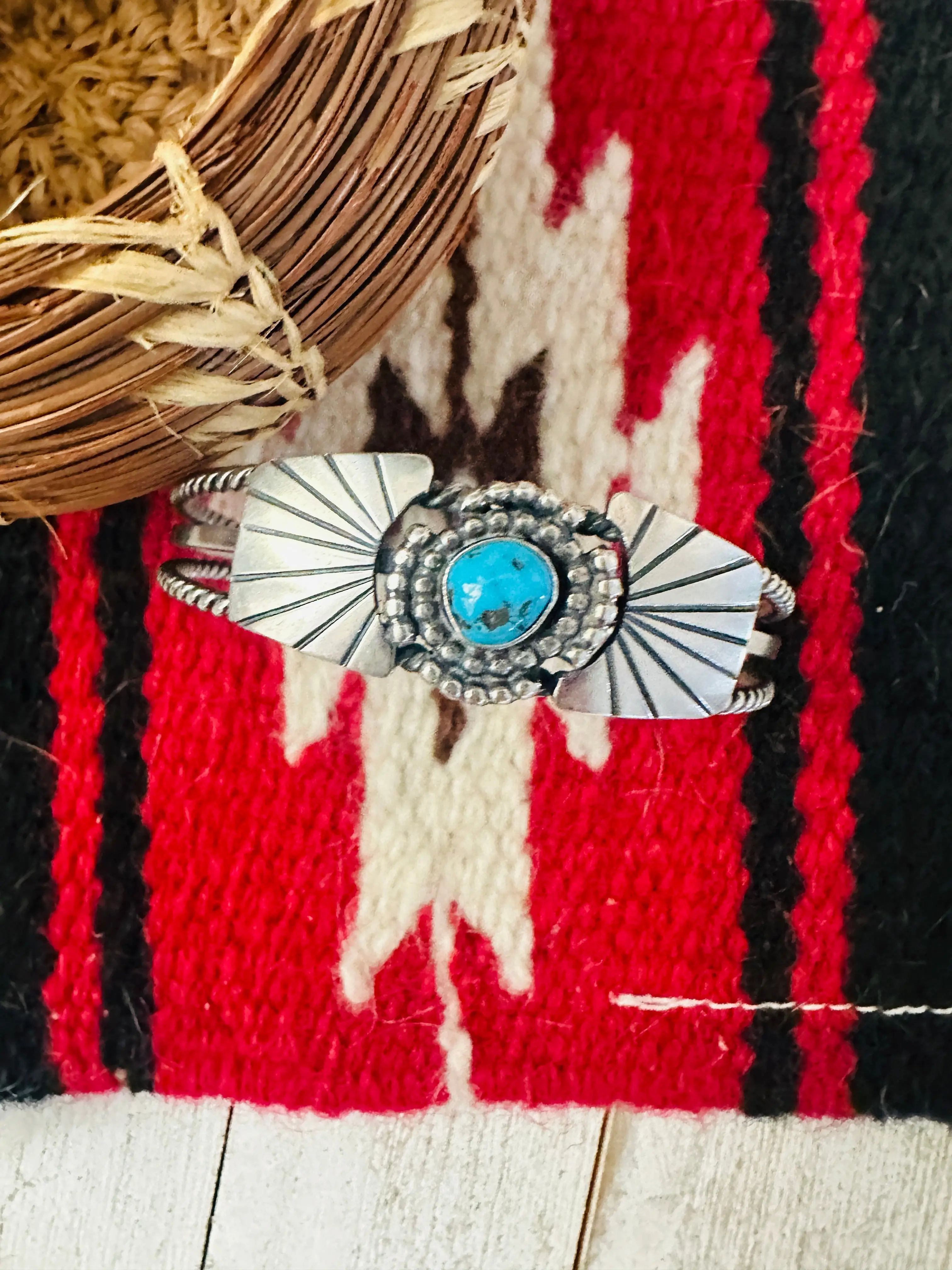 Handcrafted Kingman Turquoise & Sterling Silver Cuff Bracelet