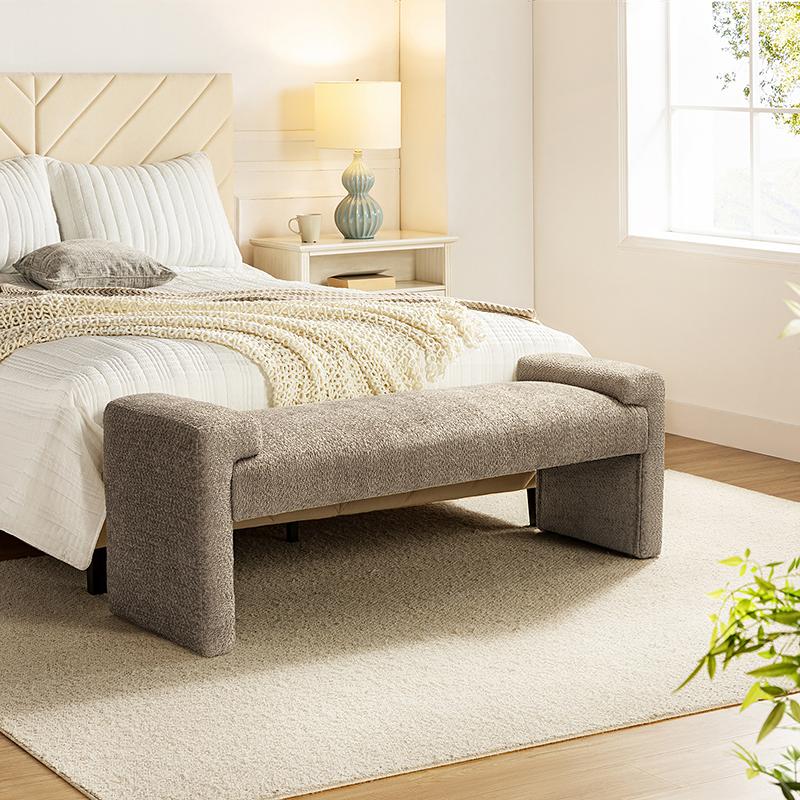 HULALA HOME Hulala Vittoriano Upholstered Bench, Textured Polyester Fabric, Spacious Bearing Surface & Arm Tray, Ideal for Entryway and Bedroom