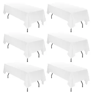 MTREO 6 10 Pack Tablecloth for Rectangle Tables Stain and Wrinkle Resistant Washable Polyester Fabric White Table Cloth for Parties Wedding Banquet Dining Table