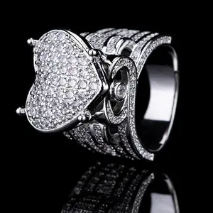 Luxury Sparkling Heart Ring Fully Encrusted with CZ Stones for Men Women Bold Statement Piece for Parties Dates cubic zirconia wedding love engagement multi color proposal Cool Stainless Steel Dragon Scale variety Sterling Cluster pixel cut trendy chain