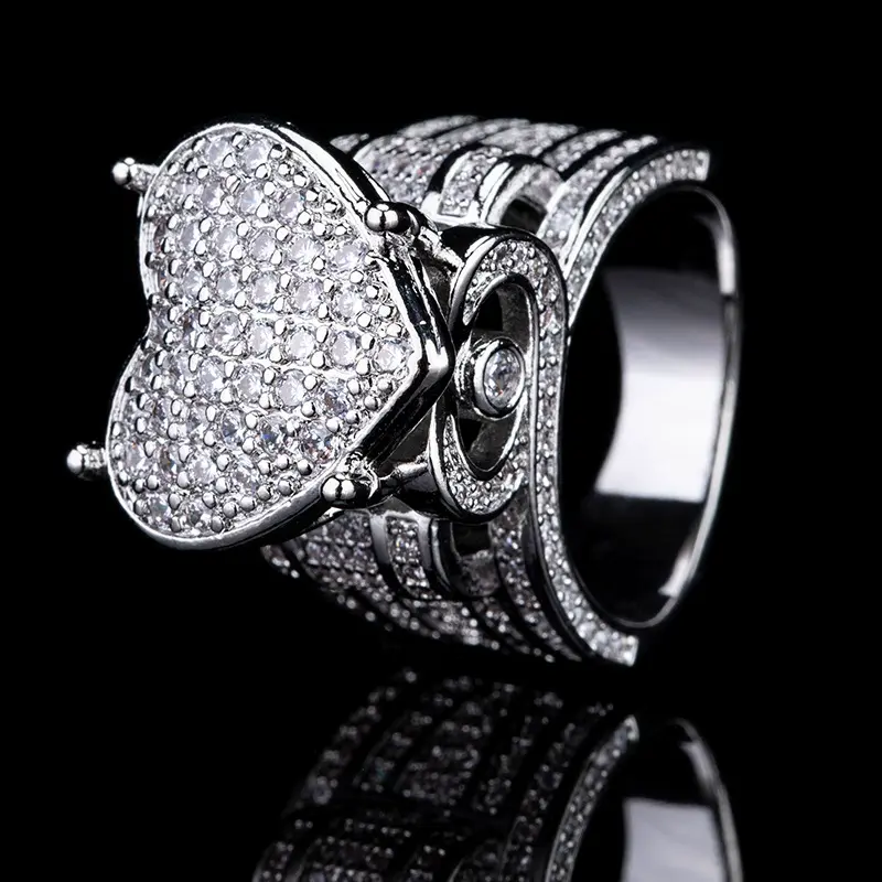 Luxury Sparkling Heart Ring Fully Encrusted with  Stones for Men Women Bold Statement Piece for Parties Dates cubic zirconia wedding love engagement multi color oposal Cool Stainless Steel Dragon Scale variety Sterling Cluster pixel cut trendy chain