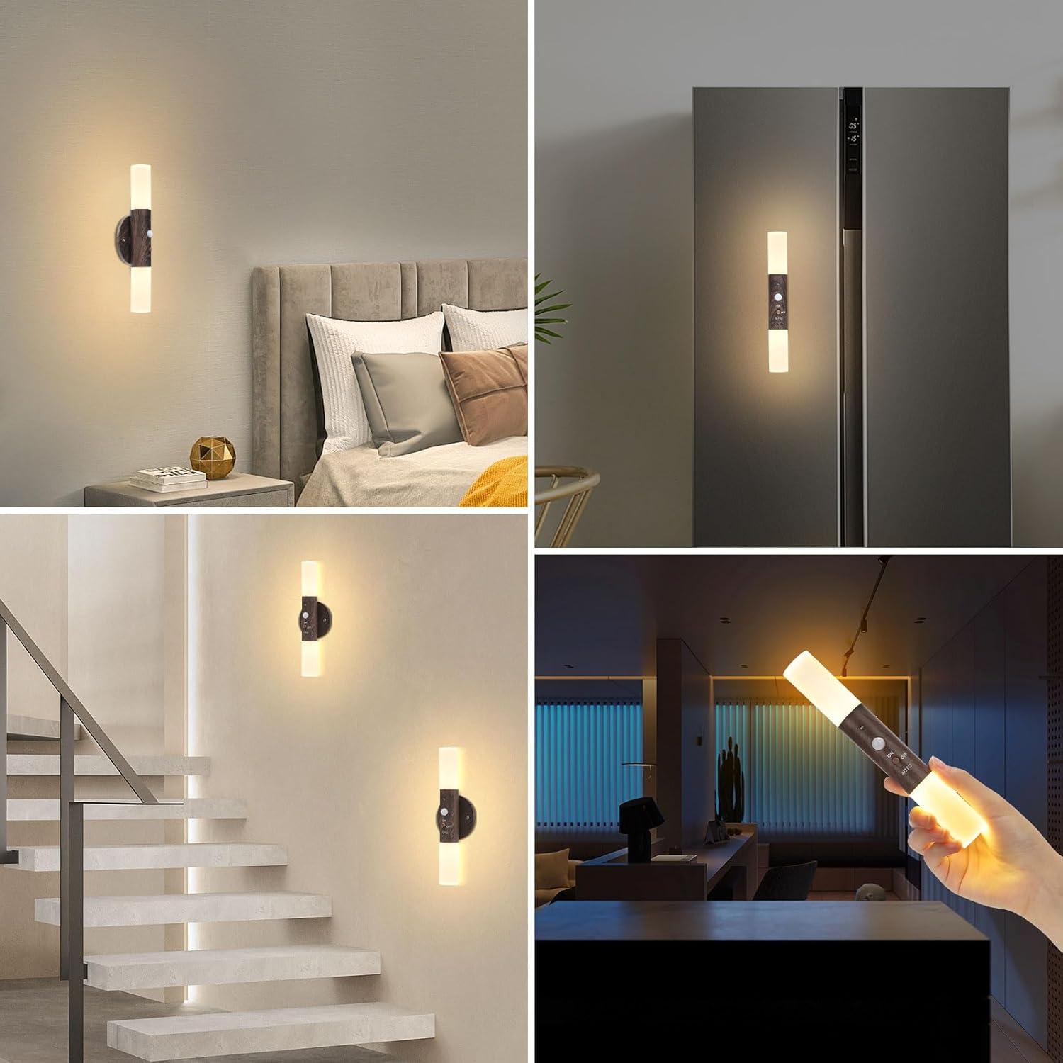 LED Motion Sensor Night Lights Magnet Body Hallway Lamp Rechargeable LED Wall Sconces Magnetic 360° Rotation Corner Portable for Stairway Bedroom Battery Powered