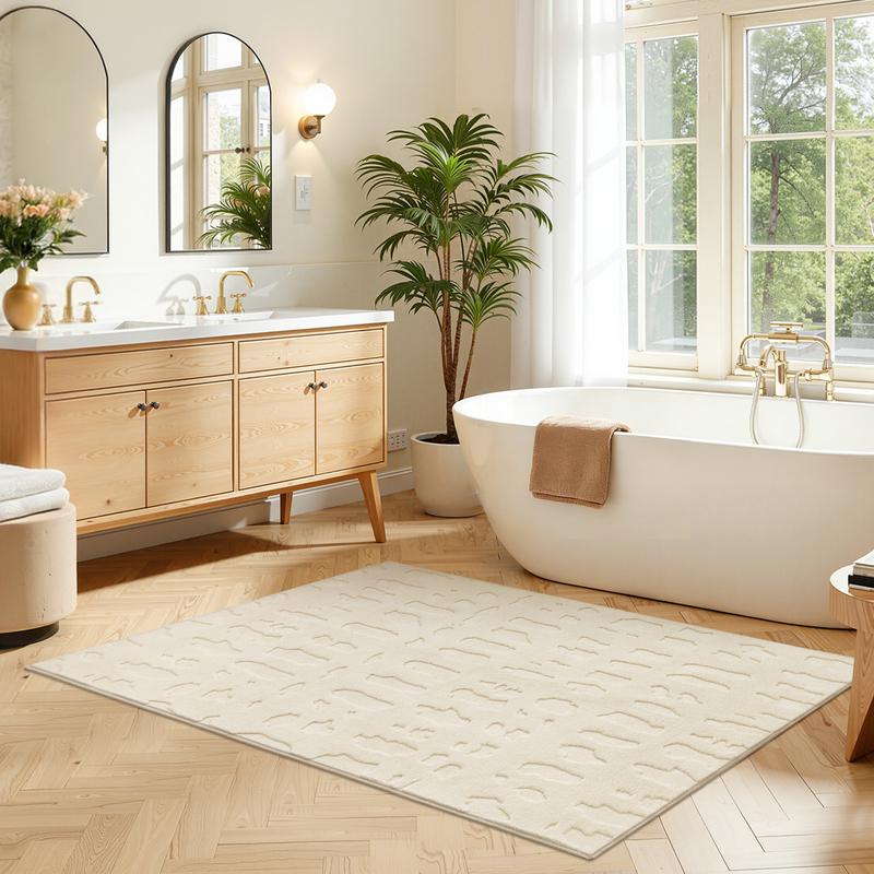 LOKHOM Soft Fluffy Washable Area Rug Micro Loop Non-Slip Carpet for Living Room Dining Room Kitchen Solid Beige Color Fashion Abstract Style