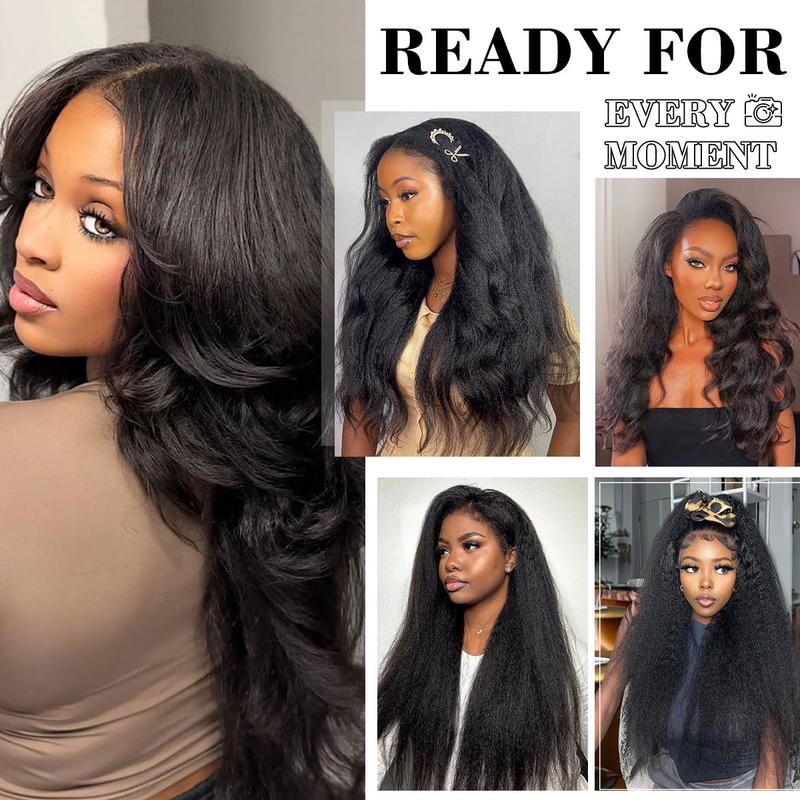 [Wear Go Half Wig] BGMgirl Invisible Hairline Afro Curly Kinky Straight Half Wig Glueless Human Hair Butterfly Yaki Layered Cut Wigs Water Wave Kinky Curly Seamless Flip Over Updo Down Style Hairpiece eve valentines day gift