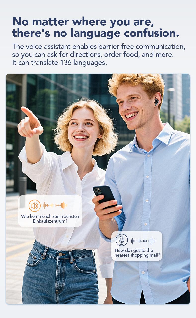 Miniso MS102-AI Translation Earphones, Bluetooth 6.0, LED display, high-fidelity wireless earphones, IPX5 waterproof rating, noise-canceling microphone, stereo in-ear headphones, suitable for office, sports, and study | Built-in microphone | Earphones