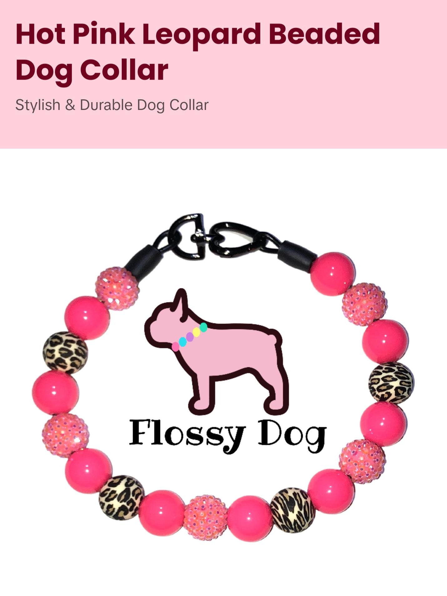 Hot Pink Leopard Print Beaded Dog Collar | Durable Dog Necklace | Rhinestone Bead Collar For Dogs