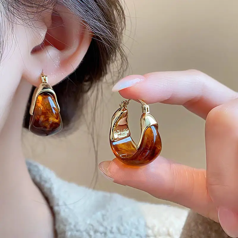 Soco Maillard Tiger Eye Stone Earrings Vintage Versatile Elegant Earrings DDES0553 Light Luxury High-End Simple Fashionable Women's Ear Accessories 14K Gold-Plated