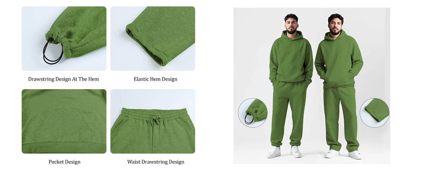 GINGTTO Matching Hoodie Set for Men Winter, 2 Piece Tracksuit, Oversized Hoodie & Sweatpants, Unisex Casual Outfits, Solid Streetwear, Warm Sweatsuit