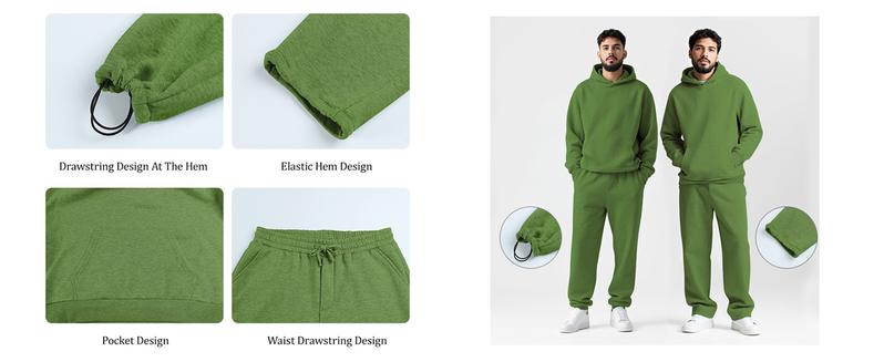 GINGTTO Matching Hoodie Set for Men Winter, 2 Piece Tracksuit, Oversized Hoodie & Sweatpants, Unisex Casual Outfits, Solid Streetwear, Warm Sweatsuit