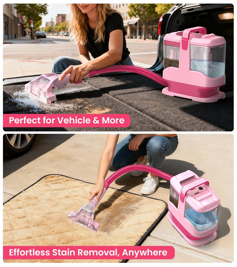 [Springglowup] Upholstery Carpet Vacuum Cleaner, 18KPa Suction Spot Cleaning Machine for Pet Stains, Carpets, Sofa, Car Seats, Mattress, with 3 Multipurpose Cleaning Tools, 6'' Deep Cleaning Brush | Portable 3-in-1 Little Pink C9S