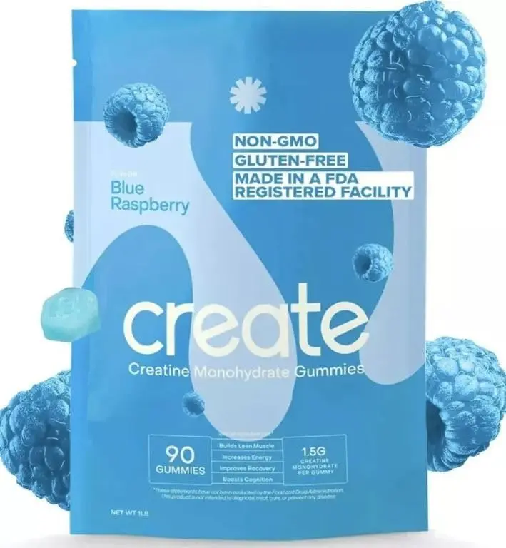 Chewable Creatine Monohydrate Gummies, 90 Ct Blue Raspberry - Strength-Boosting, Focus-Enhancing Dietary Supplement for Men & Women’s Muscle Fitness Needs
