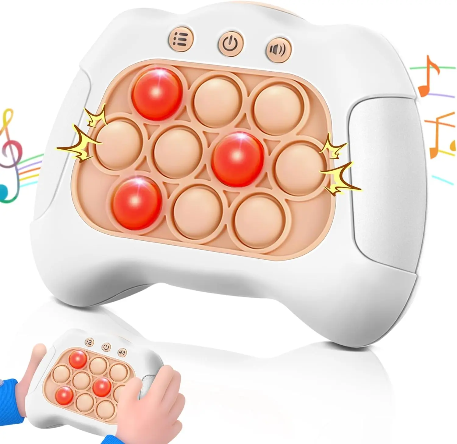 Quick Push Game，Pop Game Fidget Toys, Fast Push Bubble Game, Handheld Puzzle Game Sensory Toys ，Light Up Push Pop Game for Kids 3-12 Girls and Boys Teens Adults Decompression (White)