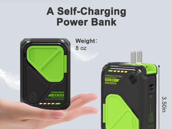 P05 Portable Charger, Magnetic Power Bank, Small Wireless PowerBank, Battery Pack10000mAh Travel Essentials Fast Charging With Built in Cable, Foldable Wall Plug for iPhone,Samsung,Andriod