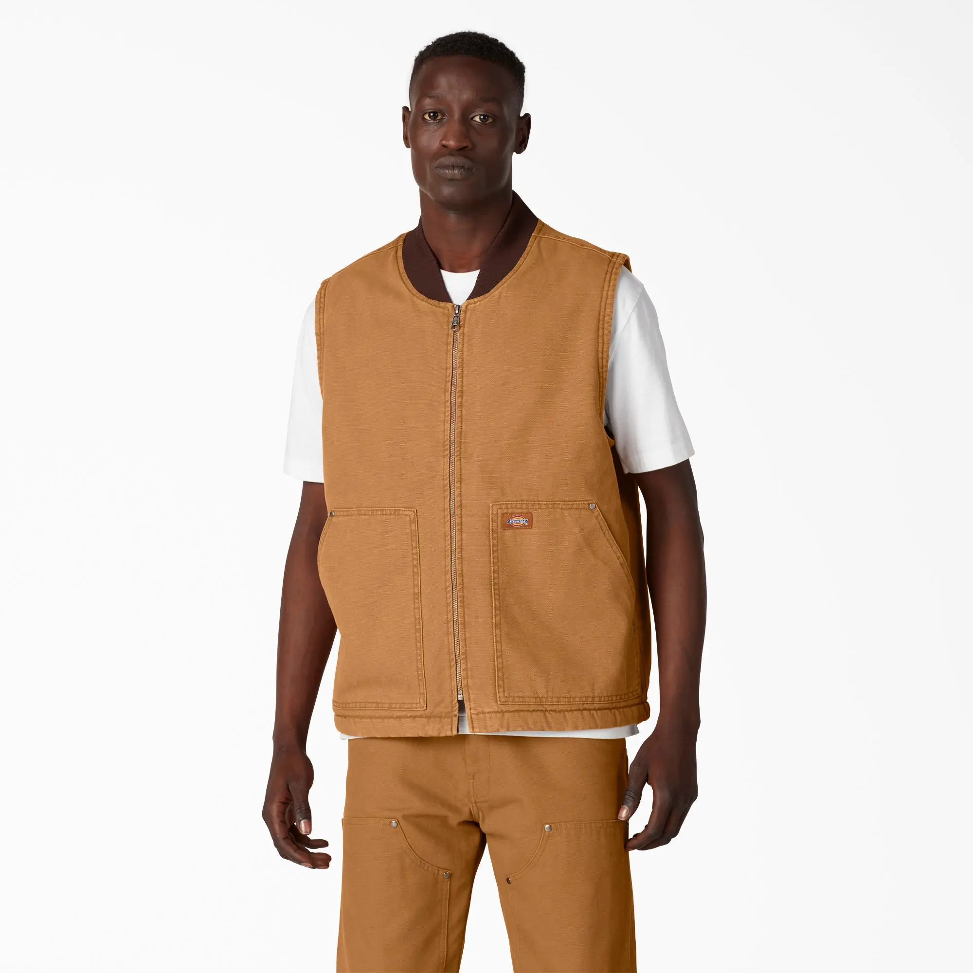 Dickies Stonewashed Duck High Pile Fleece Lined Vest,100% Cotton, Utility Pockets, Workwear Streetwear Casual