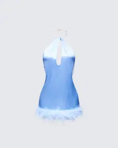 Savannah Blue Feather Mini Dress