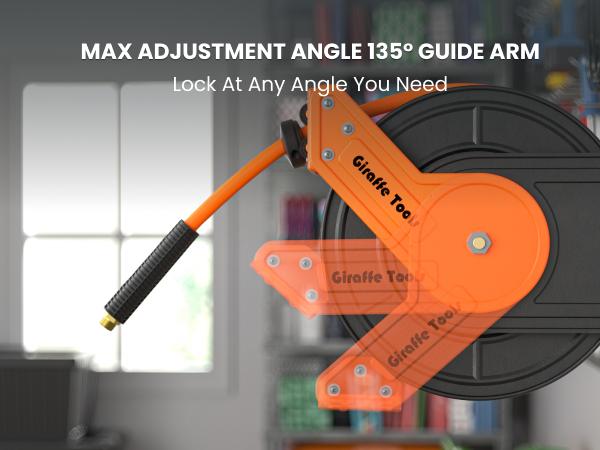Giraffe Tools Retractable Air Hose Reel-Alloy Steel Reel-3/8in x50 FT Hybrid Air Hose Max 300 PSI,Wall Mount Heavy Duty Double Arm Steel Reel