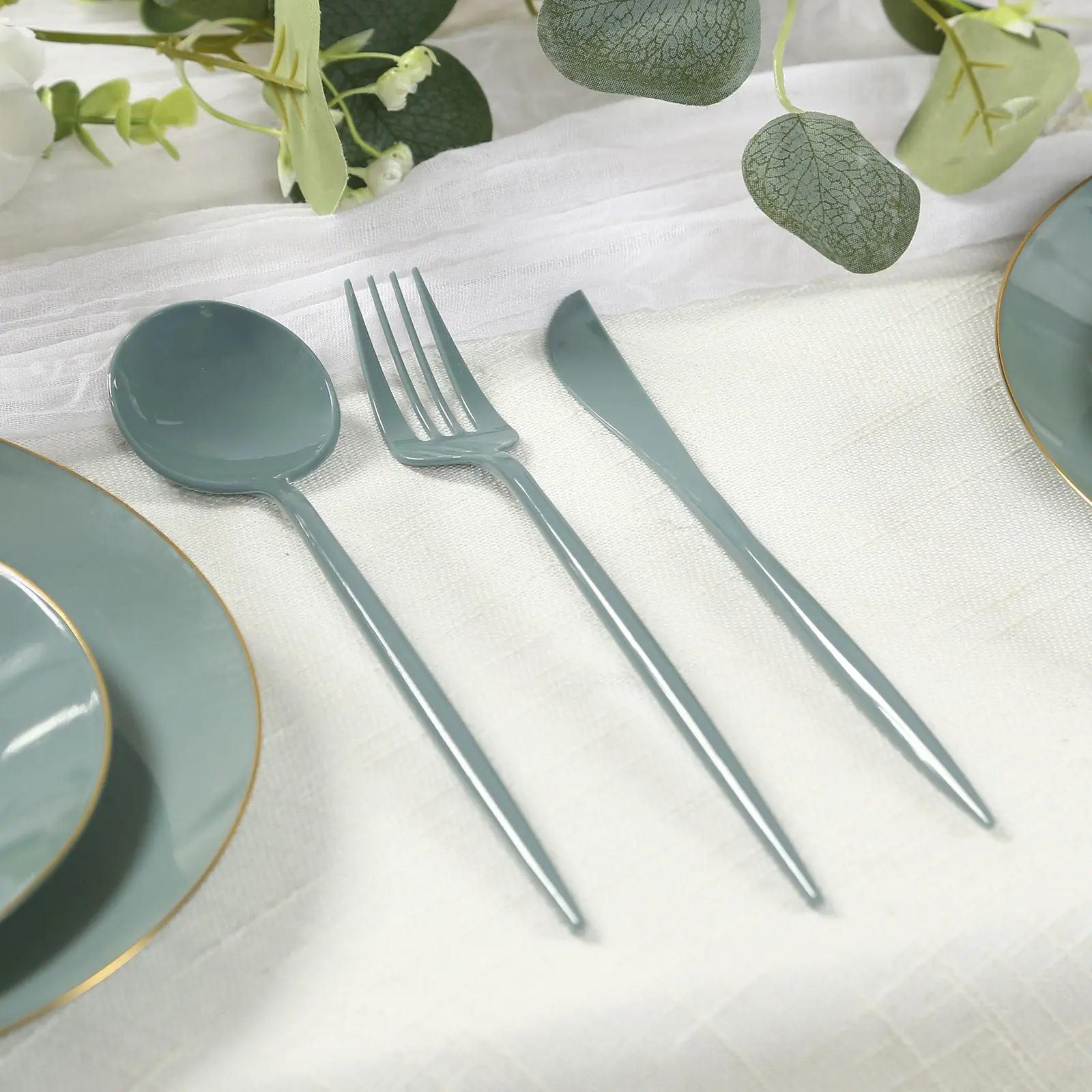 60-Pack Heavy Duty Dusty Blue Plastic Cutlery Set - Premium Sleek Disposable Flatware for Wedding, Disposable Tableware Supplies, Plastic Tableware Supplies, Disposable Disposable Tableware Supplies