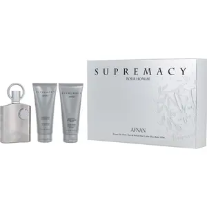 Afnan Supremacy Silver Set-Eau De Parfum Spray 3.4 Oz & Aftershave Balm 3.4 Oz & Shower Gel 3.4 Oz For Men