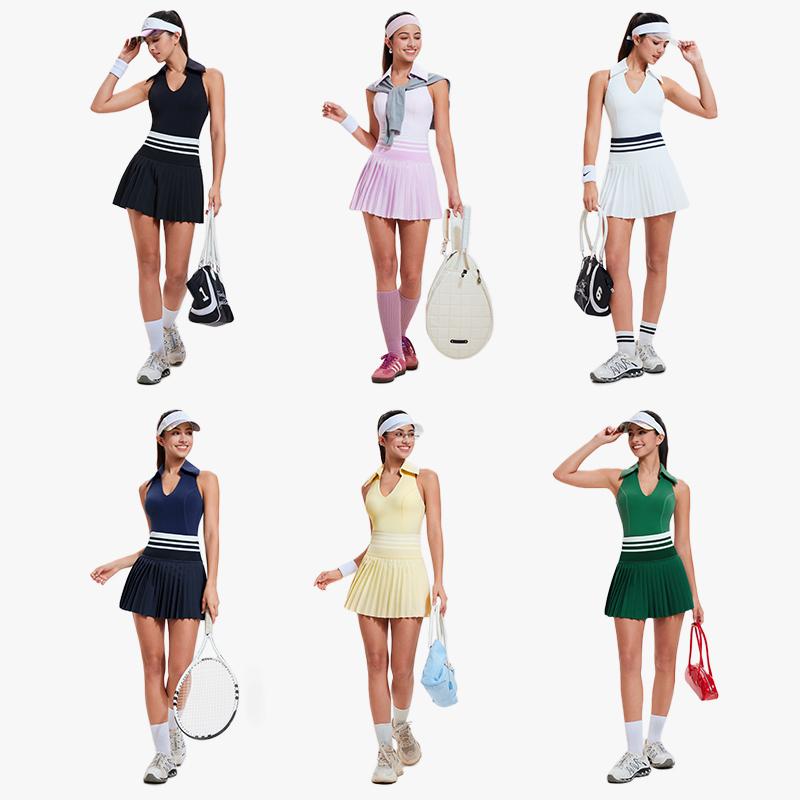 Airfree Two Piece Golf Outfits for Women Tennis Skirt Set for Women Racerback Sleeveless/Longsleeve Top with High Waisted Pleated Skirts Golf Athletic Spring Outfits