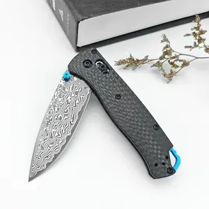 Outdoor Folding Knife – Damascus Steel Blade, Carbon Fiber Grip – EDC Survival Tool for Hiking, Camping & Fishing
