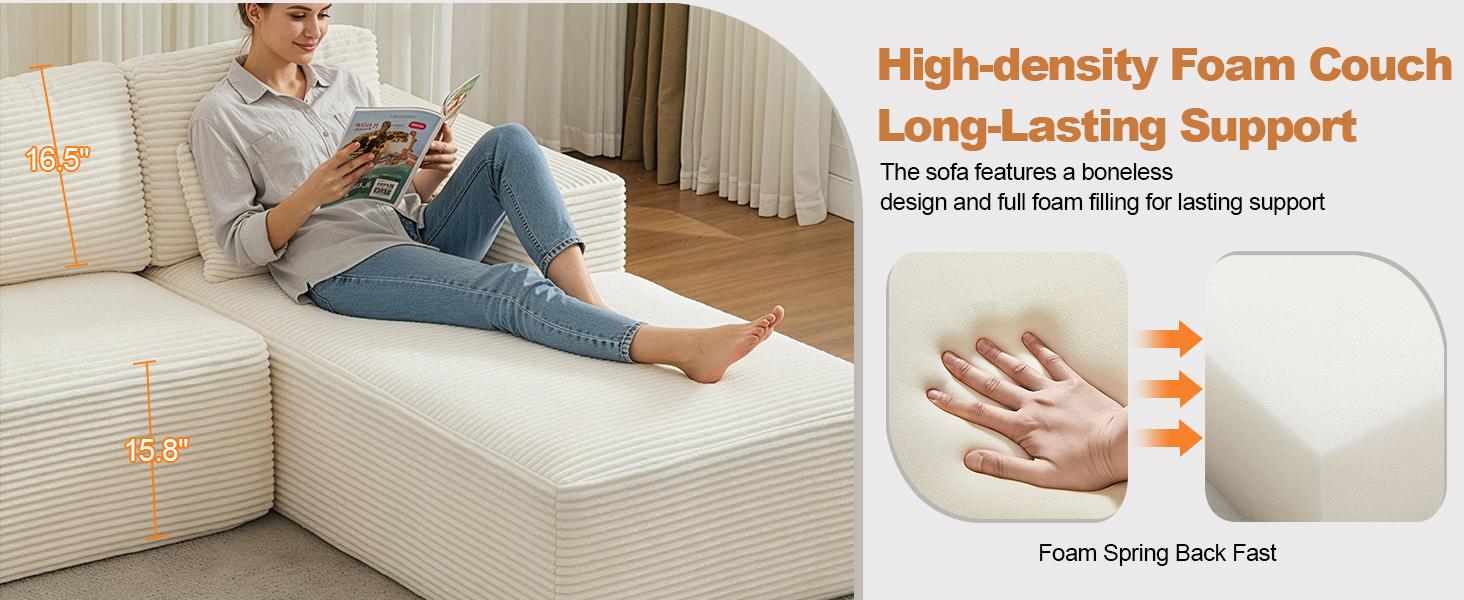 Modular Sectional Cloud Couch for Living Room,Modern Boneless Couche Set with Plush Corduroy,Comfy Floor Sofa with Memory Foam,Stupendous U Shaped Sofa with Chaise,No Assembly Required