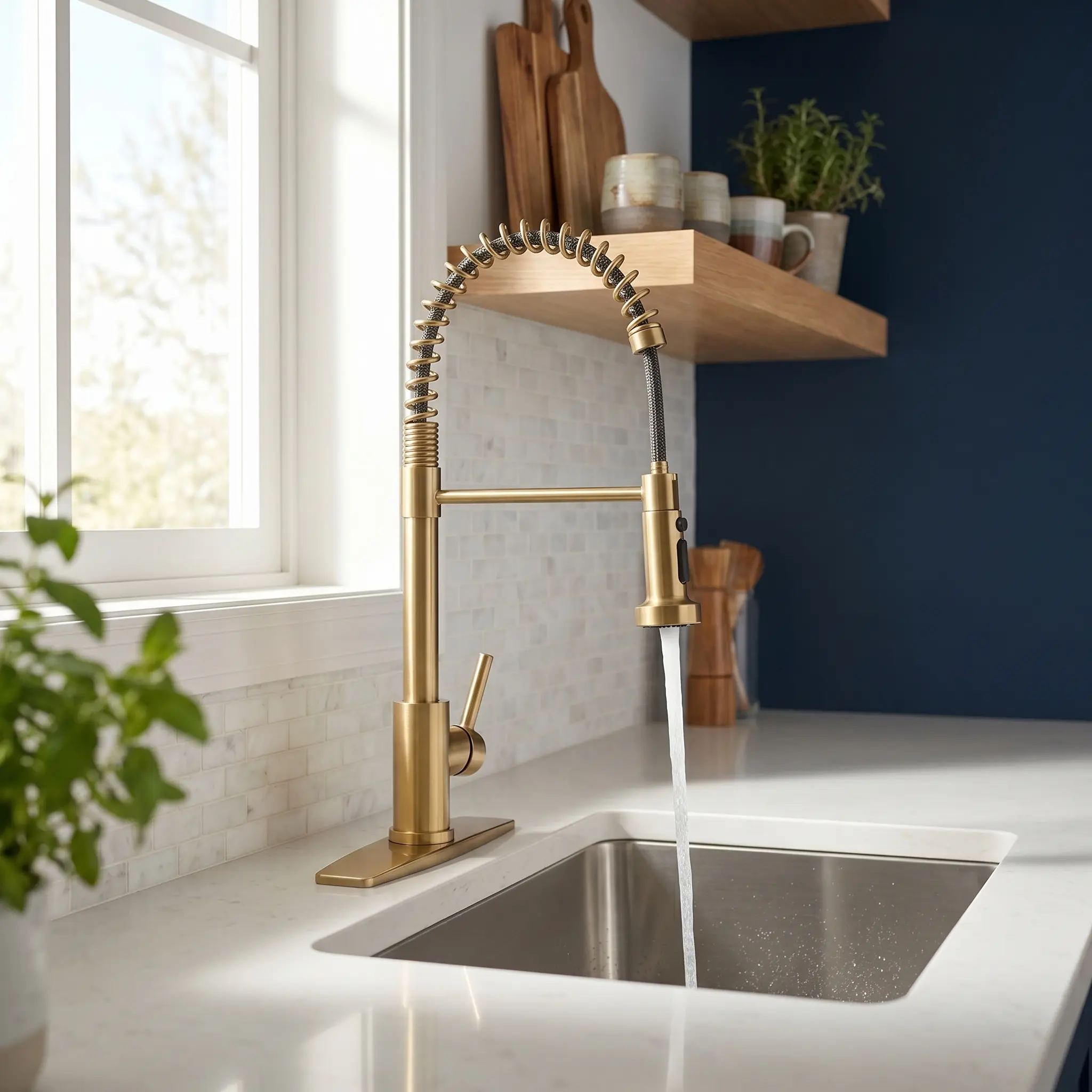 FORIOUS Gold Kitchen Faucet with Pull Down Sprayer，Single Handle Stainless Steel Kitchen Sink Faucet 360 Rotation Adjustable Sink Basin Faucet homedecor