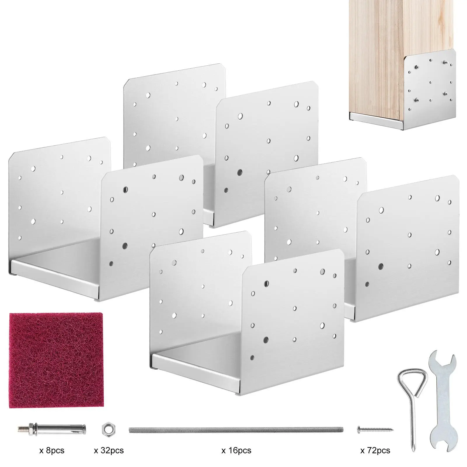 【SummerFinds】VEVOR 8"x 8" Post Base,  , 4Pcs Stainless Steel Adjustable Post Anchor Bracket(Internal 7.8 x 7.3"), Adjustable Post Base for Pavilion Deck Porch Handrail Railing Support Decorative Anchor Plate