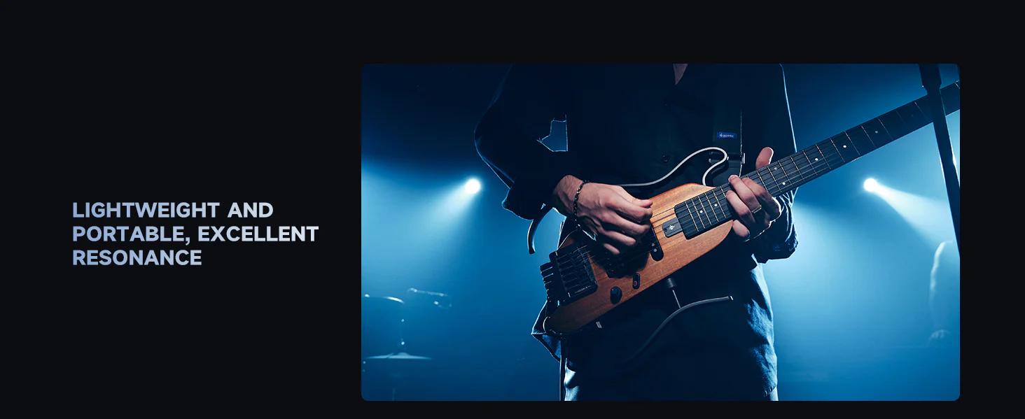 Donner HUSH-X Electric Guitar Kit - Featherlight Headless Guitar, Great for Travel and Practice, Mahogany Solid Body with Easy Assemble Stands, Gig Bag, All Accessories, Natural